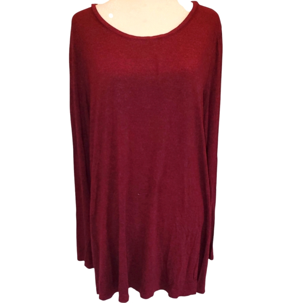 LOGO by Lori Goldstein Burgundy Scoop Neck Long Sleeve Swing hem Tunic Top, XL